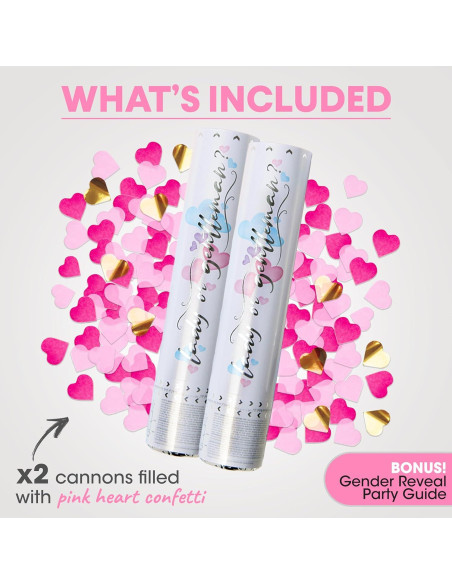 Cañón de Confeti PrimePure Rosa Corazones - Paquete de 2