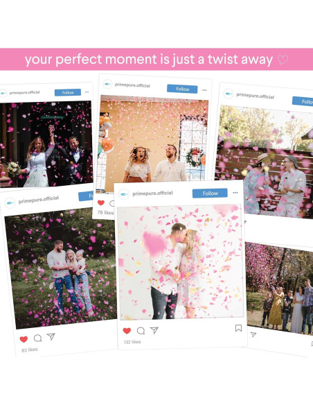 Cañón de Confeti PrimePure Rosa Corazones - Paquete de 2