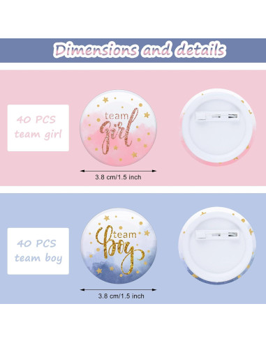 80 Piezas Pines de Botón Acuarela Revelación de Género 3.8 cm