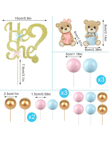 Conjunto 19 Piezas Adornos Pastel Revelación Gerrii