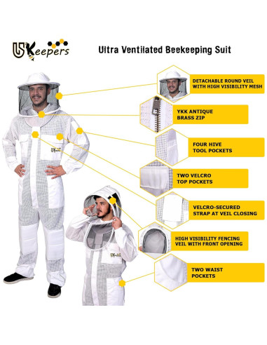 Traje de Apicultura USKeepers XL Ultra Ventilado con Guantes
