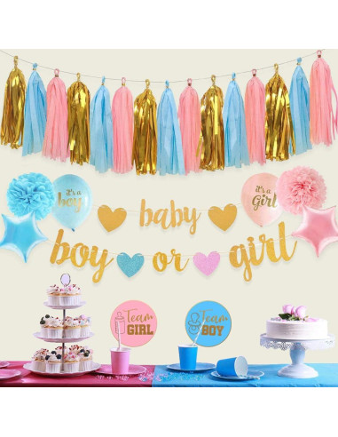 Decoraciones Revelación de Género Aonor - Banner y Borlas