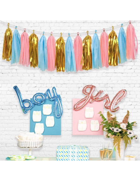 Decoraciones Revelación de Género Aonor - Banner y Borlas Decoraciones Revelación de Género Aonor - Banner y Borlas