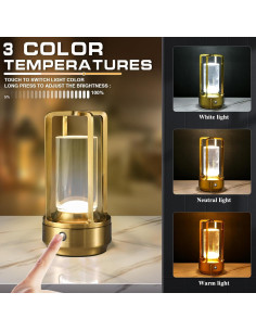 Lámpara de Mesa LED Inalámbrica Idong G1 Dorada Táctil 3 Colores 2