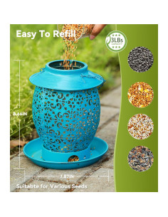 Comedero de Aves Solar JREWE LIOUS Colgante Metal Azul 2