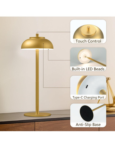 Lámpara de Mesa LED Inalámbrica FenFud 2 Paquetes Oro