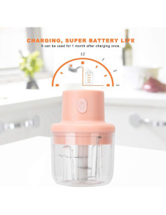 Picadora Eléctrica Luqeeg 250ml con Carga USB Rosa 2