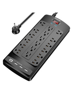 Regleta de Sobretensión POWSAV 18 Salidas 4 USB 2100 Julios