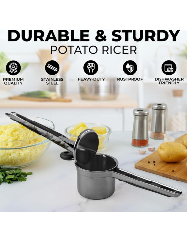 Prensa de Papas Zulay Kitchen 15oz Acero Inoxidable Negro