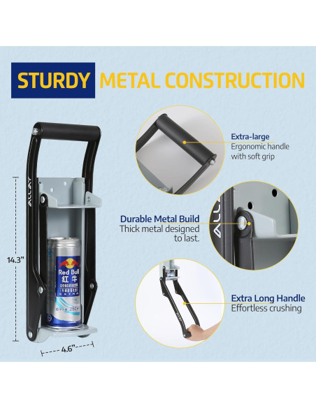 ALLAY Trituradora de Latas Montada en Pared con Abrebotellas