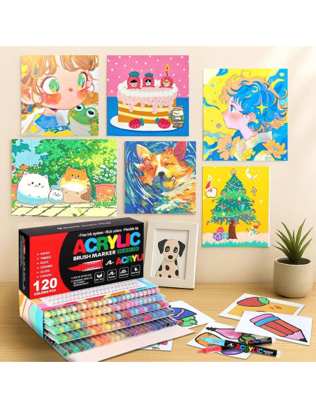 120 Marcadores de Pintura Acrílica Astriscribe - Punta de Pincel
