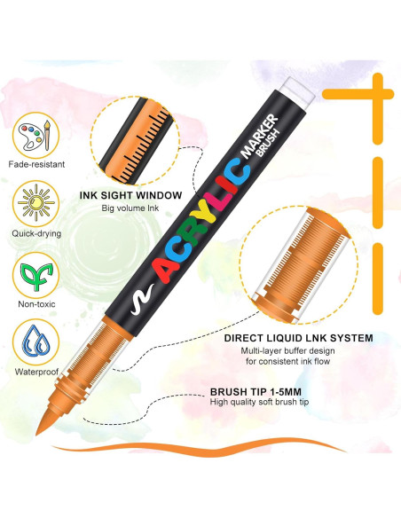 120 Marcadores de Pintura Acrílica Astriscribe - Punta de Pincel