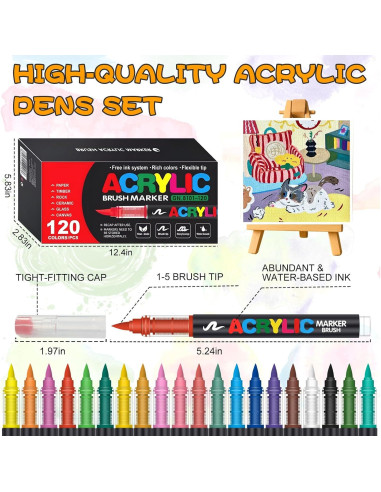 120 Marcadores de Pintura Acrílica Astriscribe - Punta de Pincel