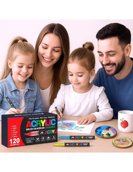 120 Marcadores de Pintura Acrílica Astriscribe - Punta de Pincel