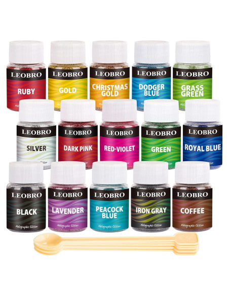 Purpurina Holográfica Fina LEOBRO 15 Colores 10g para Manualidades