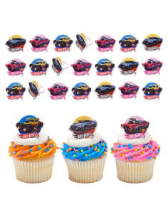 Anillos de Cupcake DecoPac Hot Wheels - 24 Toppers Apto Alimentos