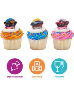 Anillos de Cupcake DecoPac Hot Wheels - 24 Toppers Apto Alimentos 2