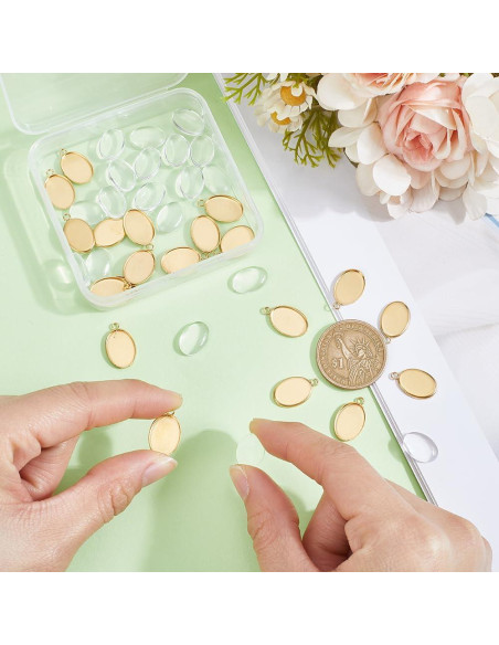 20 Juegos de Pendientes Ovalados HOBBIESAY con Cabochón de Vidrio