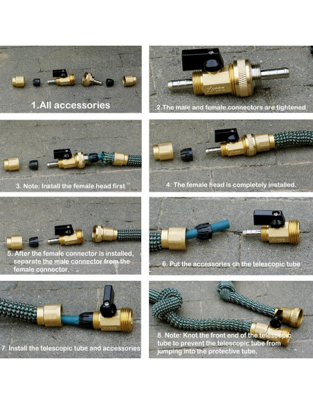 Adaptador de manguera telescópica YELUN con válvula de cierre