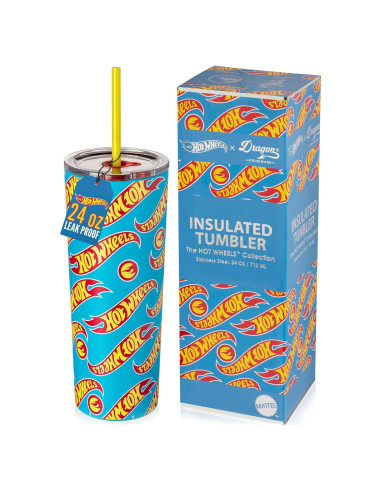 Vaso Aislado Dragon Glassware Hot Wheels 710 ml con Pajilla