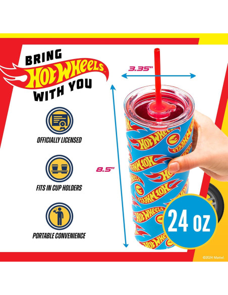 Vaso Aislado Dragon Glassware Hot Wheels 710 ml con Pajilla