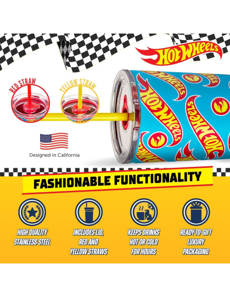 Vaso Aislado Dragon Glassware Hot Wheels 710 ml con Pajilla