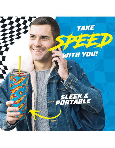 Vaso Aislado Dragon Glassware Hot Wheels 710 ml con Pajilla