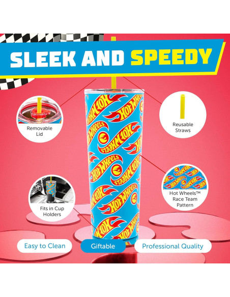 Vaso Aislado Dragon Glassware Hot Wheels 710 ml con Pajilla