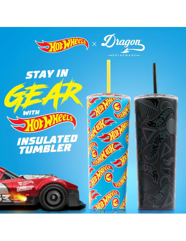 Vaso Aislado Dragon Glassware Hot Wheels 710 ml con Pajilla