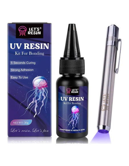 Kit de Resina UV LET'S RESIN 30g con Linterna y Adhesivo