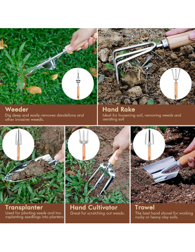 Juego de Herramientas de Jardín YAUNGEL 10 Piezas Acero Inoxidable