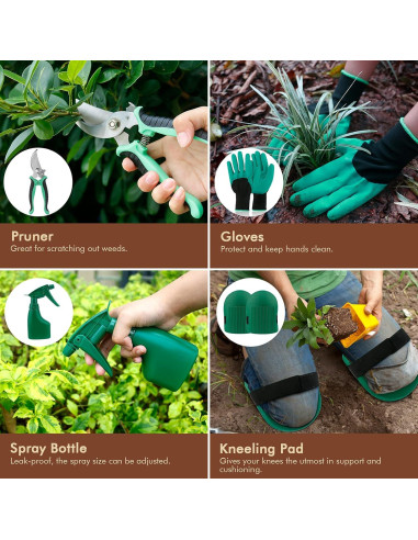 Juego de Herramientas de Jardín YAUNGEL 10 Piezas Acero Inoxidable