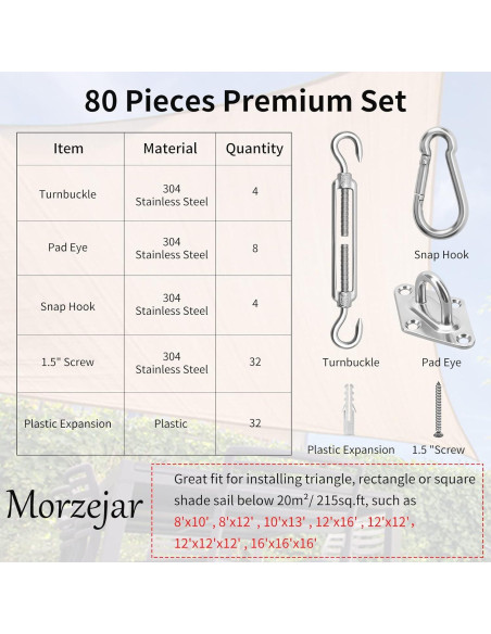 Kit de Hardware para Velas de Sombra Morzejar 80pcs