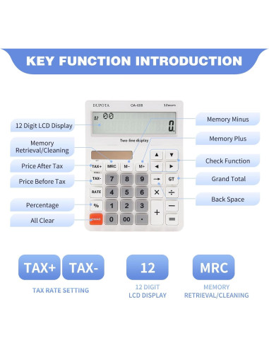Calculadora de Escritorio DUPOTA OA-608 12 Dígitos LCD Grande