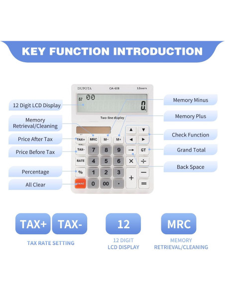Calculadora de Escritorio DUPOTA OA-608 12 Dígitos LCD Grande