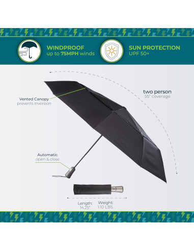 Paraguas Plegable Totes Ultimate 55" Negro Automático