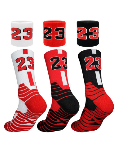 3 Pares de Calcetines de Baloncesto + Muñequera + Compresión