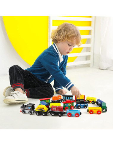 Juego de tren magnético de madera 16 piezas Wondertoys