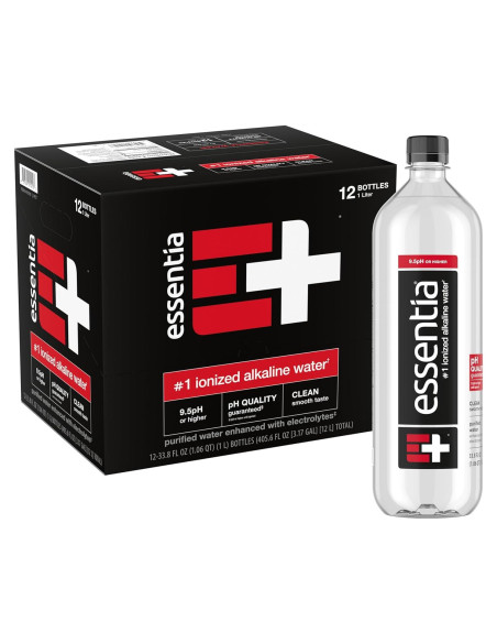 Agua Alcalina Essentia 1L x12, pH 9.5, 99.9% Pura