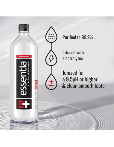 Agua Alcalina Essentia 1L x12, pH 9.5, 99.9% Pura