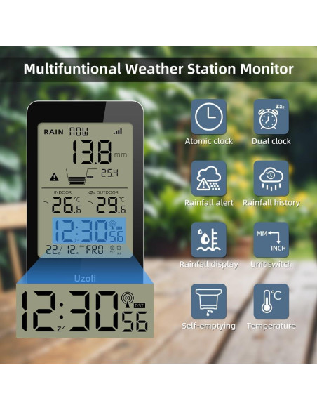Pluviómetro Digital Inalámbrico Uzoli EM3356E con Termómetro