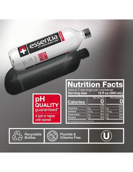 Agua Alcalina Essentia 1L x12, pH 9.5, 99.9% Pura