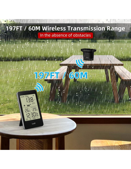 Pluviómetro Digital Inalámbrico Uzoli EM3356E con Termómetro