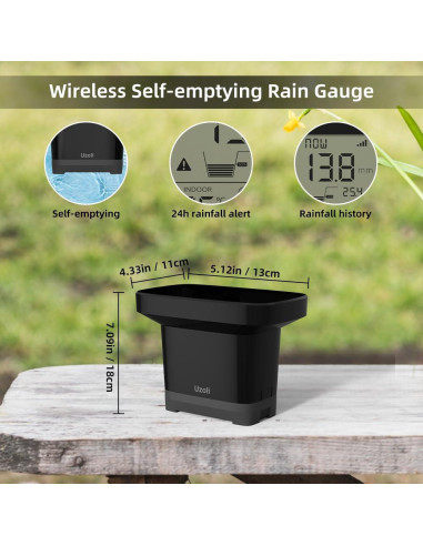 Pluviómetro Digital Inalámbrico Uzoli EM3356E con Termómetro