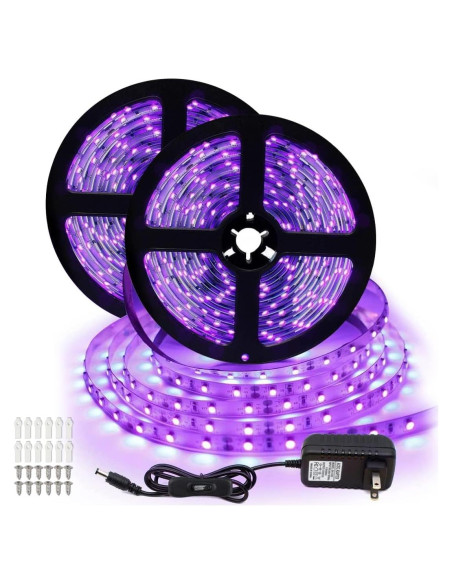 inShareplus Tira LED UV 24W 10M 600 LEDs 12V para Fiesta