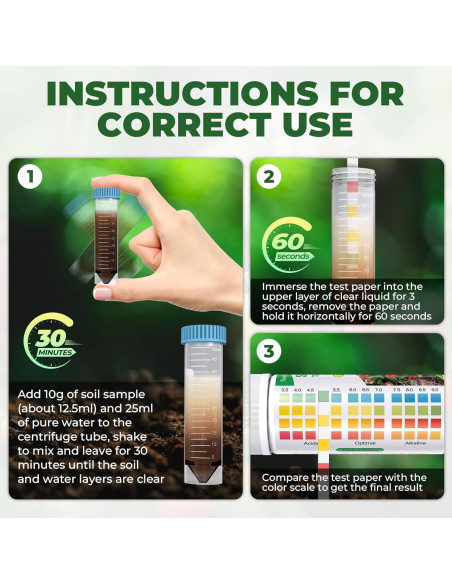 Kit de Prueba de pH del Suelo NewTest 125 Tiras y Cilindros