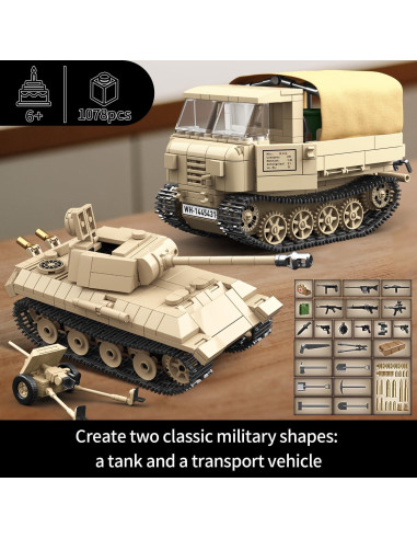 Bloques de Construcción Militar MKmimo Tanque y Tractor 1078 Pzs