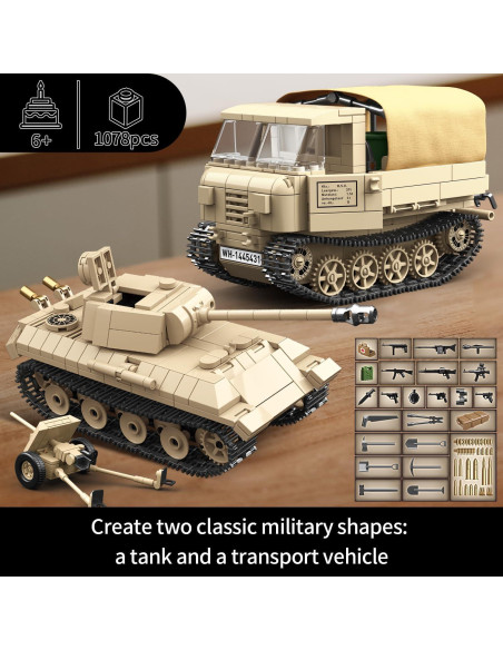 Bloques de Construcción Militar MKmimo Tanque y Tractor 1078 Pzs