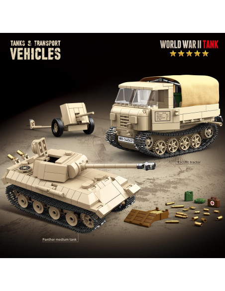 Bloques de Construcción Militar MKmimo Tanque y Tractor 1078 Pzs