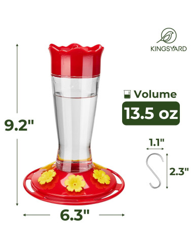 Alimentador de Colibríes de Vidrio Kingsyard 414g Colgante Rojo
